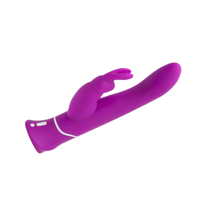 Vibromasseur violet avec un design incurvé et deux extensions